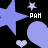 Pixelated animation of blue stars, hearts, and white text 'PAH' on black background with occasional small heart accents.