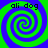 Four identical spiral patterns arranged in a , each with green and blue swirls on a solid green background, labeled 'oli dog' at the top of each quadrant