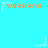 Pixelated orange text 'weekend' with white star and dot patterns on a cyan background, arranged in repeating