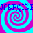 Four identical spiral patterns in cyan and magenta with blue text repeating across the top and bottom edges.