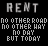 Animated pixel art displays 'RENT' text above repeating phrases with red accent changes across frames.
