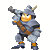 Pixelated character in gray armor with brown straps and horned helmet holding a sword in various poses.