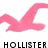 Pink stylized bird in flight above black text reading HOLLISTER on white background.