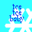 Pixelated blue text 'ice ice baby' overlaid on white snowflake shapes against a cyan background, with visible animation changes across frames.