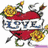 A static image with a red heart, yellow roses, and blue text reading 'LOVE' surrounded by swords on the left; bold red text 'Gives life' over black-and-white hearts in the center; white text 'AND' on black background to the right.