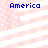 Four identical pixelated images of the word 'America' in blue text over a pink and white striped background with scattered dots.