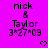 A static image with a bright pink background displays repeated text "nick & Taylor 3*27*09" and small heart symbols in pixelated font.
