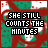 A 5x5 contact sheet of animated frames showing a pixelated text animation with the phrase "SHE STILL COUNTS THE MINUTES" on a red and green background.