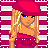 Pixel art contact sheet of a blonde woman in red attire with blue eyes, displayed across three frames showing slight pose variations against striped background.