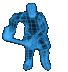 Blue wireframe human figure in multiple dynamic poses on gray background, each pose showing distinct athletic or action stances.
