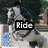 Pixelated image of a person in motion with the word "Ride" overlaid on a black rectangular background.