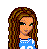 Pixelated character in blue crop top with number 10 and white drawstring pants, shown from full body to close-up views.