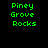Green pixelated text reading "Piney Grove Rocks" arranged in three lines on a black background, displayed in two identical side-by-side