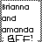 Pixelated black text on white background with checkered border, displaying partial names and 'BFF!' in blocky font.