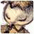 Pixelated static image of a stylized figure with light-colored hair and dark clothing, set against a neutral background.