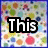 A four- displays text fragments over a colorful polka-dot background with blue borders