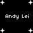 Black background with white pixelated stars and repeated text 'Andy Lei' in pixelated font.