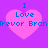 Four identical pink heart-shaped icons with blue text on a purple background, each displaying "I Love Trevor Bran" in pixelated font.