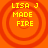 Four identical orange circular icons with yellow text reading "LISA J MADE FIRE" arranged in a , each icon featuring concentric rings