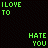 Animated contact sheet of 25 sampled frames showing a pixelated text animation with alternating 'I LOVE TO' and 'HATE YOU' phrases on black background, each frame displaying different white dot patterns forming partial shapes.