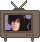 Three pixelated TV icons with antennae; two show blurred faces, one displays 'HISA ELAY' text on blue stripes.