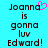 Pixelated text on cyan background with pink heart symbol above 'Joanna' in left view, identical static right view.