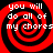 Four identical red and black spiral patterns with white text reading "you will do all of my chores" arranged in a