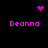 Four identical pixelated 'Deonna' text blocks arranged in a on black background, with pink heart and starburst icons above and center