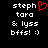Two side-by-side pixelated text on black background, each displaying identical white text with a red heart symbol replacing the 'o' in 'steph' on the left