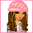 Pixel art contact sheet showing a female character in various poses with pink text phrases across multiple frames.