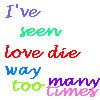 Pixelated text fragments in multiple colors arranged in a -like layout with no visible animation