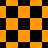 A static image displays a black and orange checkered pattern with a diagonal transition from square to diamond shapes. The pattern shifts from uniform squares on the left to distorted diamonds on the right, with orange and black squares maintaining consistent color values. The image contains no text or additional elements.