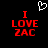 Black background with red text "I LOVE ZAC" and a white pixelated heart symbol above the text.