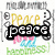 Pixelated icon with text overlays: 'Peace' in yellow, 'peace' in black, and a pink heart; bottom section shows red text on white background.