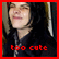 Two side-by-side pixelated images of a person with long dark hair in black hooded clothing, framed by red borders and featuring red text "too cute" on the left image.