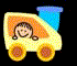 Animated cartoon train icon with a smiling girl driver, displayed across three frames showing subtle animation changes.