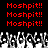 Red pixelated text "Moshpit!!" repeated six times on black background above grayscale pixelated crowd with raised hands.