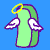 Pixelated green figure with purple outline, white wings, and yellow halo on blue background; four distinct poses show wing positions and star placements.