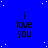 Blue background with white dots and repeated 'i love you' text in black pixelated font across a