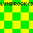 Green and yellow checkered pattern with repeated text "LYNBR00K<3" in black pixelated font across two distinct layouts.
