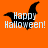 Orange background with black bat silhouette and white 'Happy Halloween!' text, three variations of bat position and text clarity.