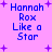 Pixelated blue text on pink background with purple stars, displaying "Hannah Rox Like a Star" in four identical quadrants.