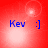 Red background with blue text 'Kev :]' and four white light spots shifting positions across frames.