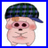 Two side-by-side animated frames of a pink cartoon pig character wearing different headwear and holding an object in the second frame.