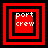Four red and black square frames with 'port crew' text in white pixelated font, arranged in a