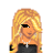 Pixelated cartoon character with blonde hair and black top standing on a gray platform, shown in three sequential frames of an animation.
