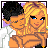 A 3x3 contact sheet of pixel art frames showing a cartoon couple and text fragments on purple backgrounds, with visible animation changes across sampled frames.