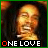 Animated contact sheet of Bob Marley's face with "ONE LOVE" text, each frame showing a different letter highlighted in red, yellow, or green against a dark background with green border.