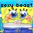 Pixelated yellow cartoon character with large blue eyes, orange cheeks, and a white shirt against a blue background with text above.
