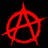 Nine red anarchy symbols arranged in a 3x3 grid on black background, each symbol with slight variations in line thickness and shape across frames.